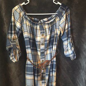 Ultra Flirt blue plaid belted shirt dress